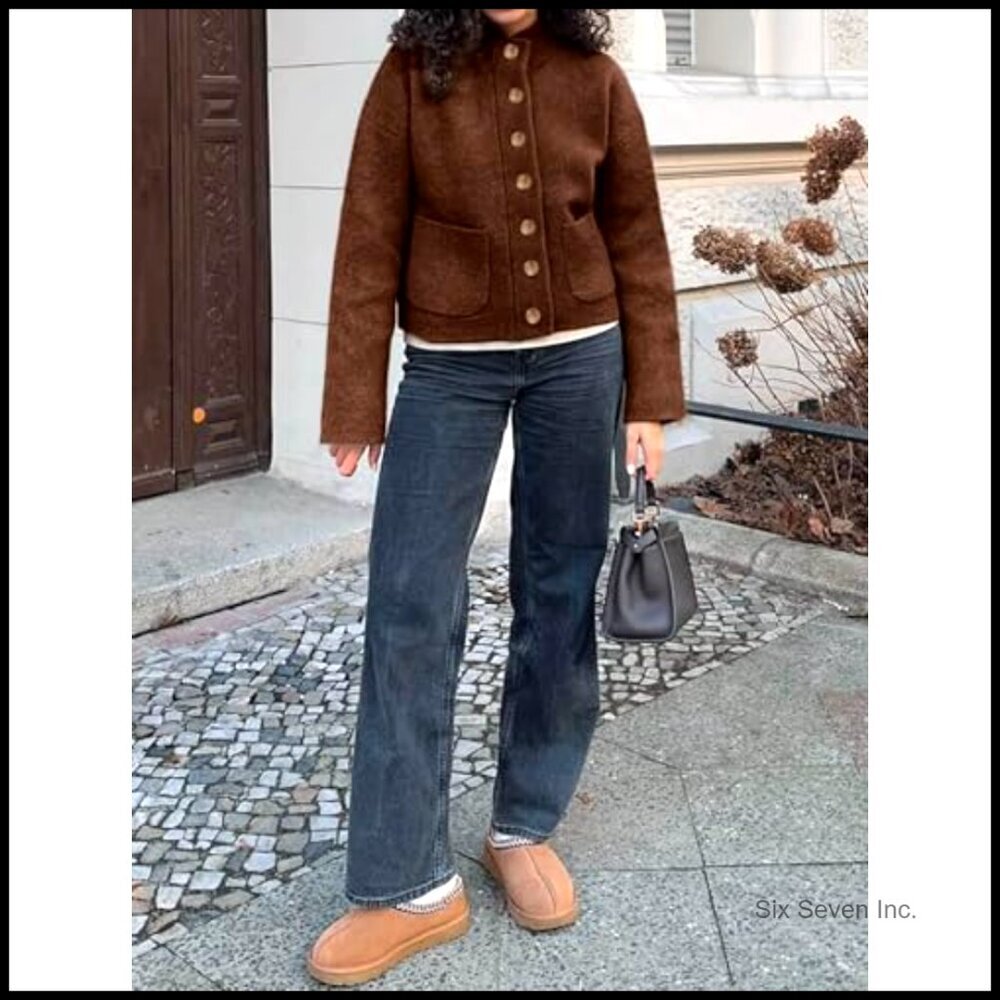 Chunky Knit Cardigan Sweater Button Down Mock Neck Open Front Winter Casual - Picture 6 of 7